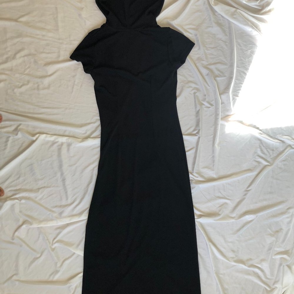 Hooded long black polyester Castro dress size small